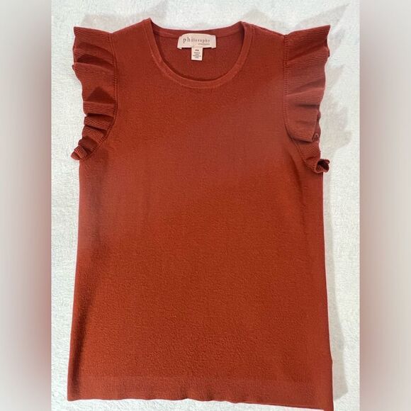 Philosophy Tops - Philosophy Orange Red Ruffled Sleeveless sweater